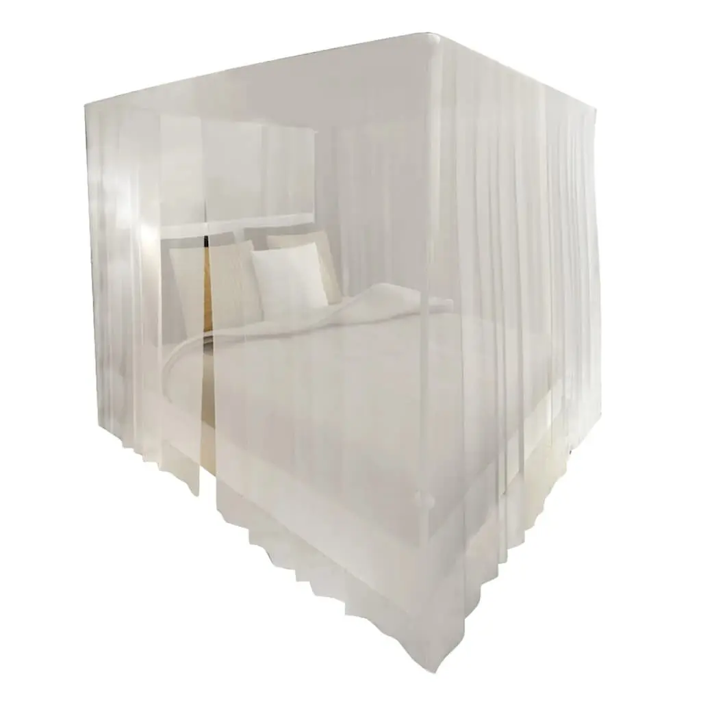 Mosquito Net Bed Curtain Square 3 Openings White Insect Screen Set of 2
