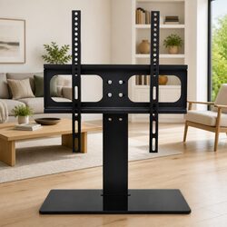 Pedestal TV Stand Height Adjustable 26-42 Inch Screen Mount Tempered Glass Base