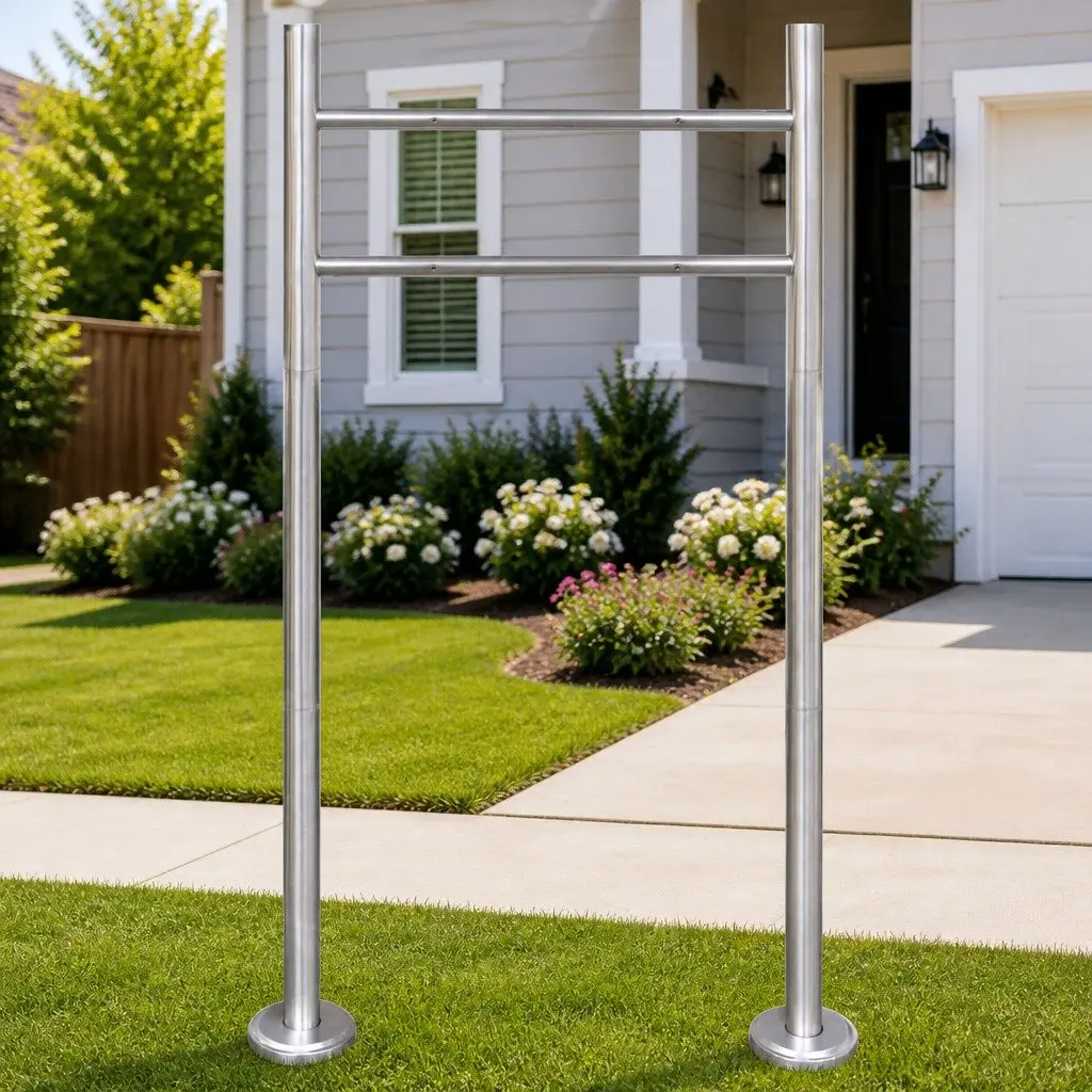 Stainless Steel Mailbox Post Stand Silver Modern Design Dual Mount Support