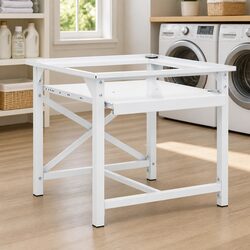 Washing Machine Pedestal with Pull-Out Shelf White Storage Riser Raiser Stand