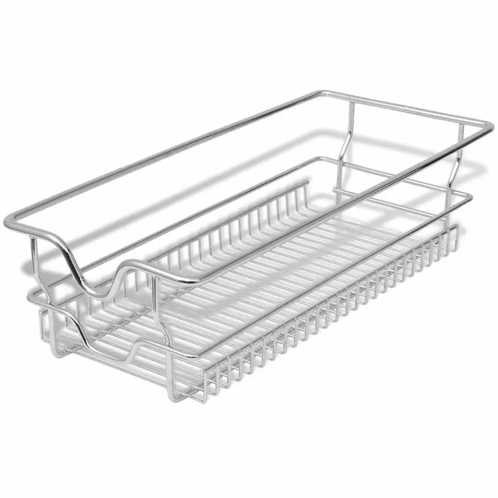 Pull-Out Wire Kitchen Baskets Silver 300mm 2 Piece Cabinet Organiser Storage