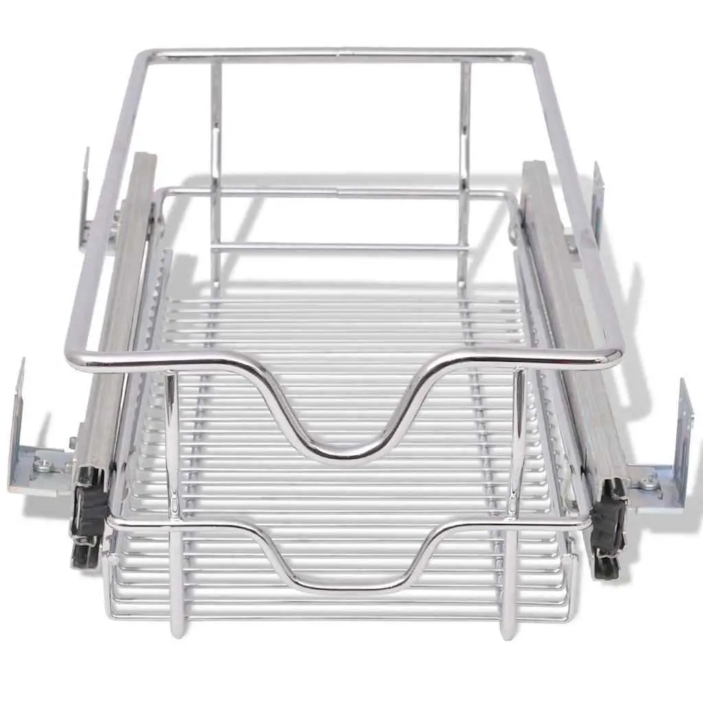 Pull-Out Wire Kitchen Baskets Silver 300mm 2 Piece Cabinet Organiser Storage