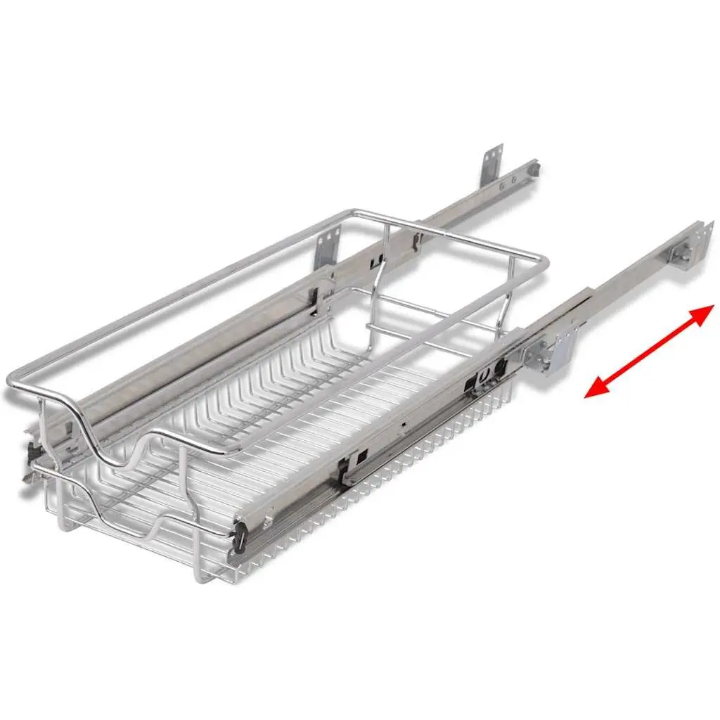 Pull-Out Wire Kitchen Baskets Silver 300mm 2 Piece Cabinet Organiser Storage