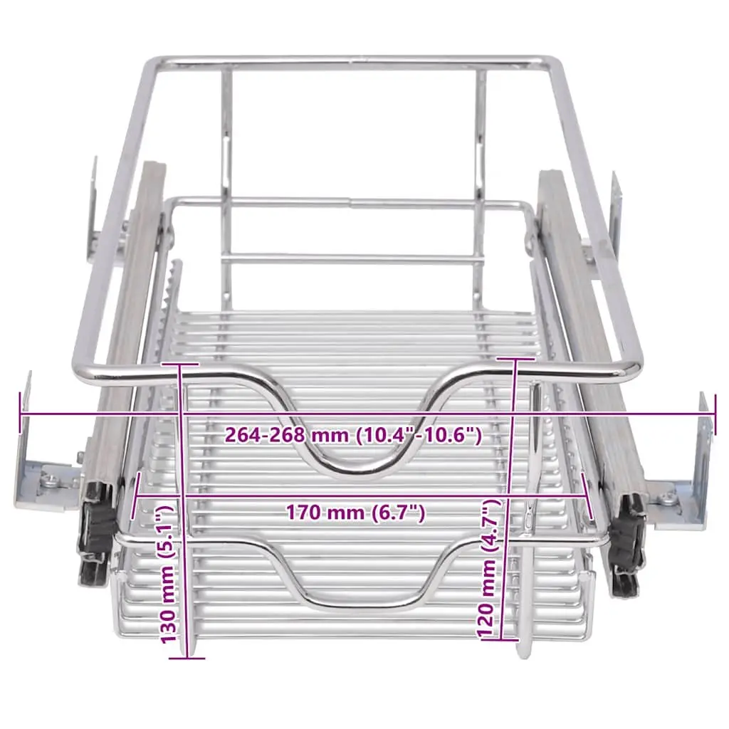 Pull-Out Wire Kitchen Baskets Silver 300mm 2 Piece Cabinet Organiser Storage