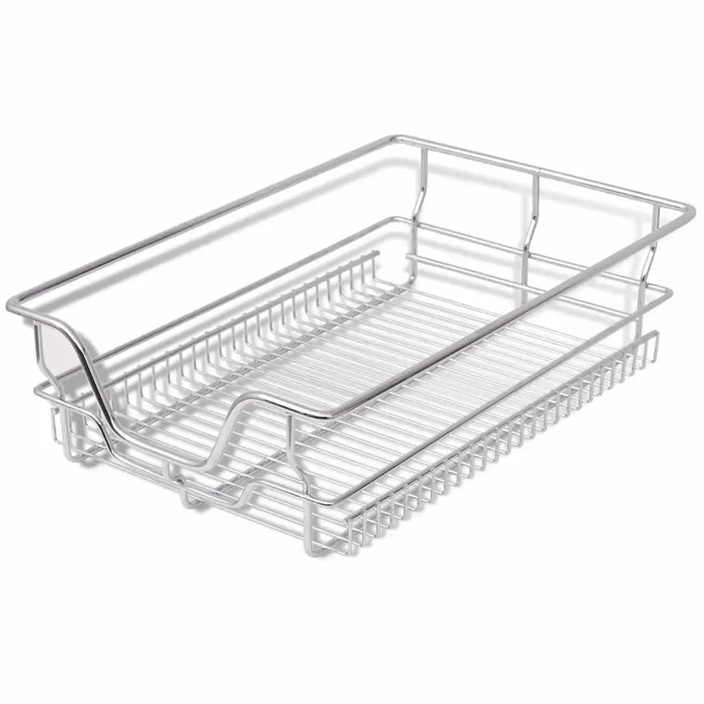 Pull-Out Wire Kitchen Baskets Sliding Drawer Organiser 40 cm Silver 2 Piece