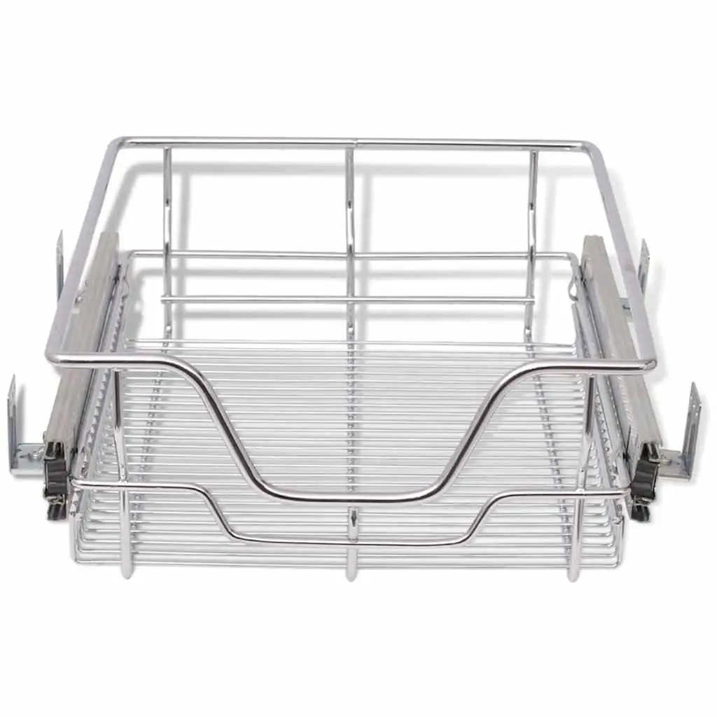 Pull-Out Wire Kitchen Baskets Sliding Drawer Organiser 40 cm Silver 2 Piece