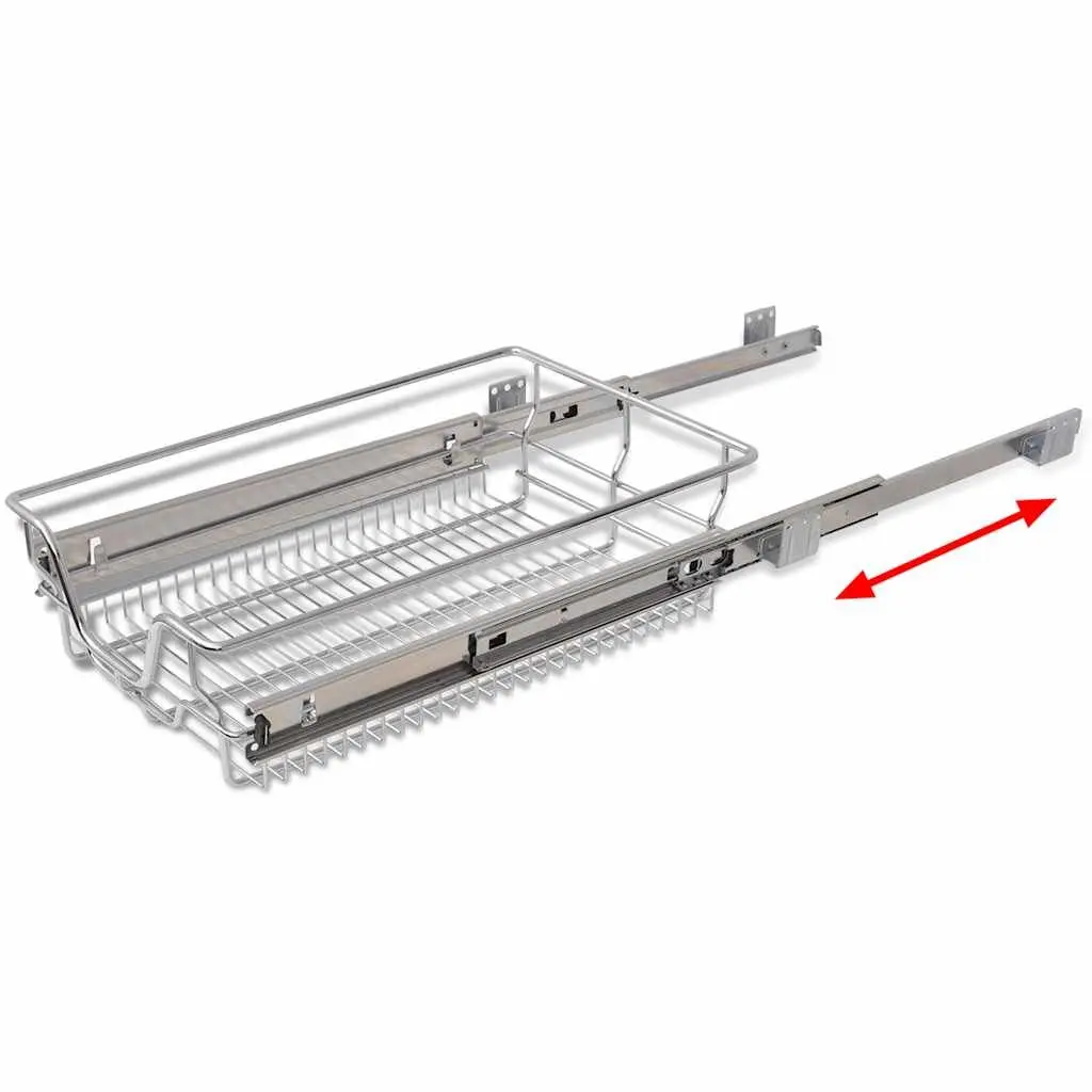 Pull-Out Wire Kitchen Baskets Sliding Drawer Organiser 40 cm Silver 2 Piece