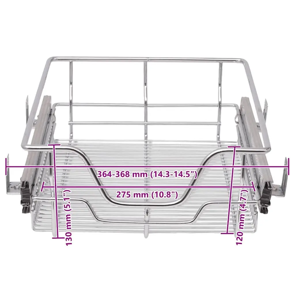 Pull-Out Wire Kitchen Baskets Sliding Drawer Organiser 40 cm Silver 2 Piece