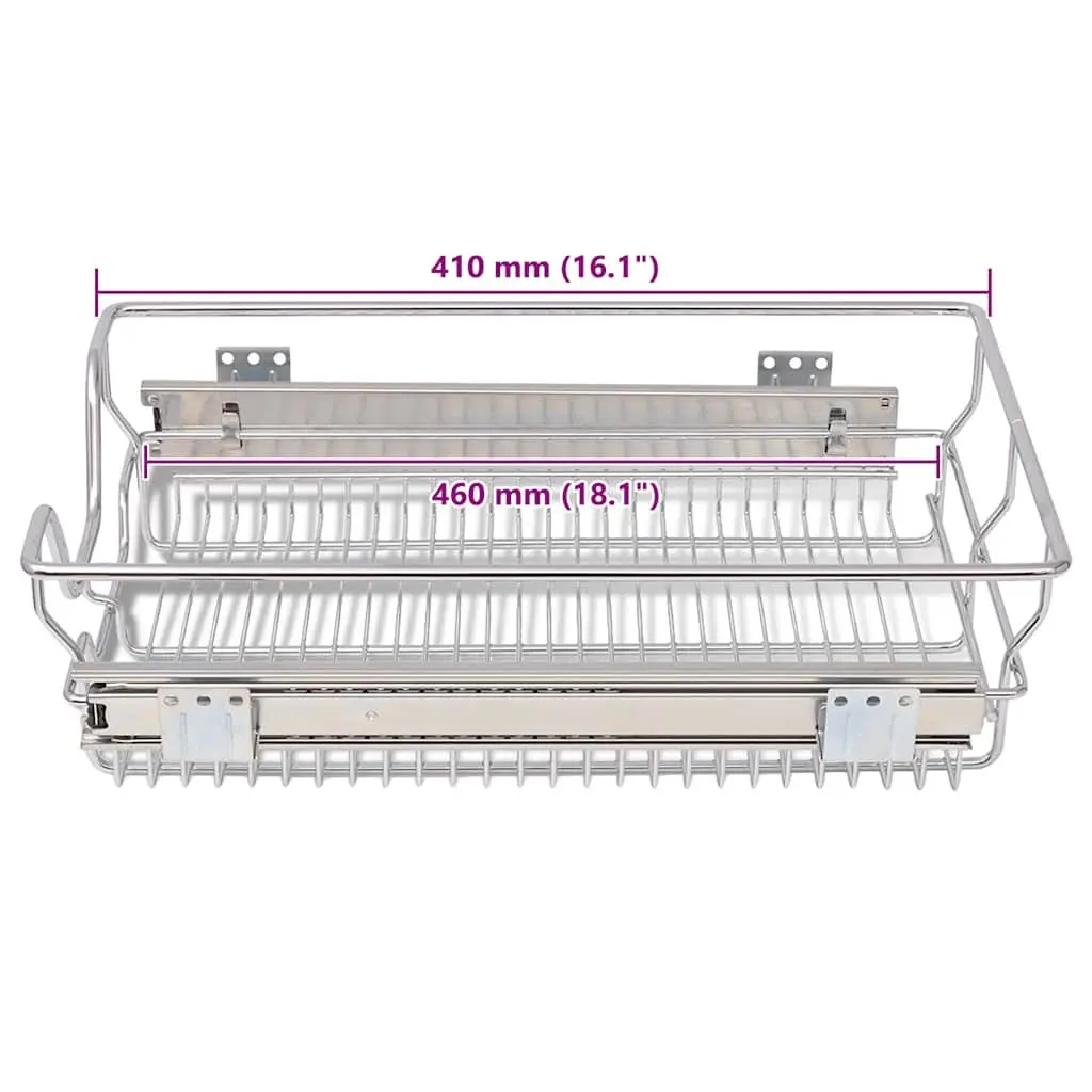 Pull-Out Wire Kitchen Baskets Sliding Drawer Organiser 40 cm Silver 2 Piece
