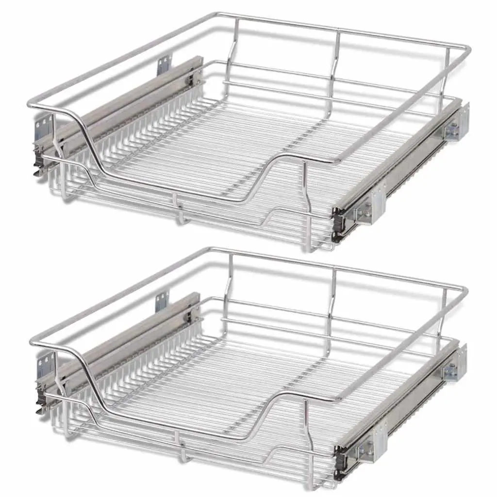 Pull-Out Wire Baskets Kitchen Cabinet Drawer Organiser Storage Silver 500mm