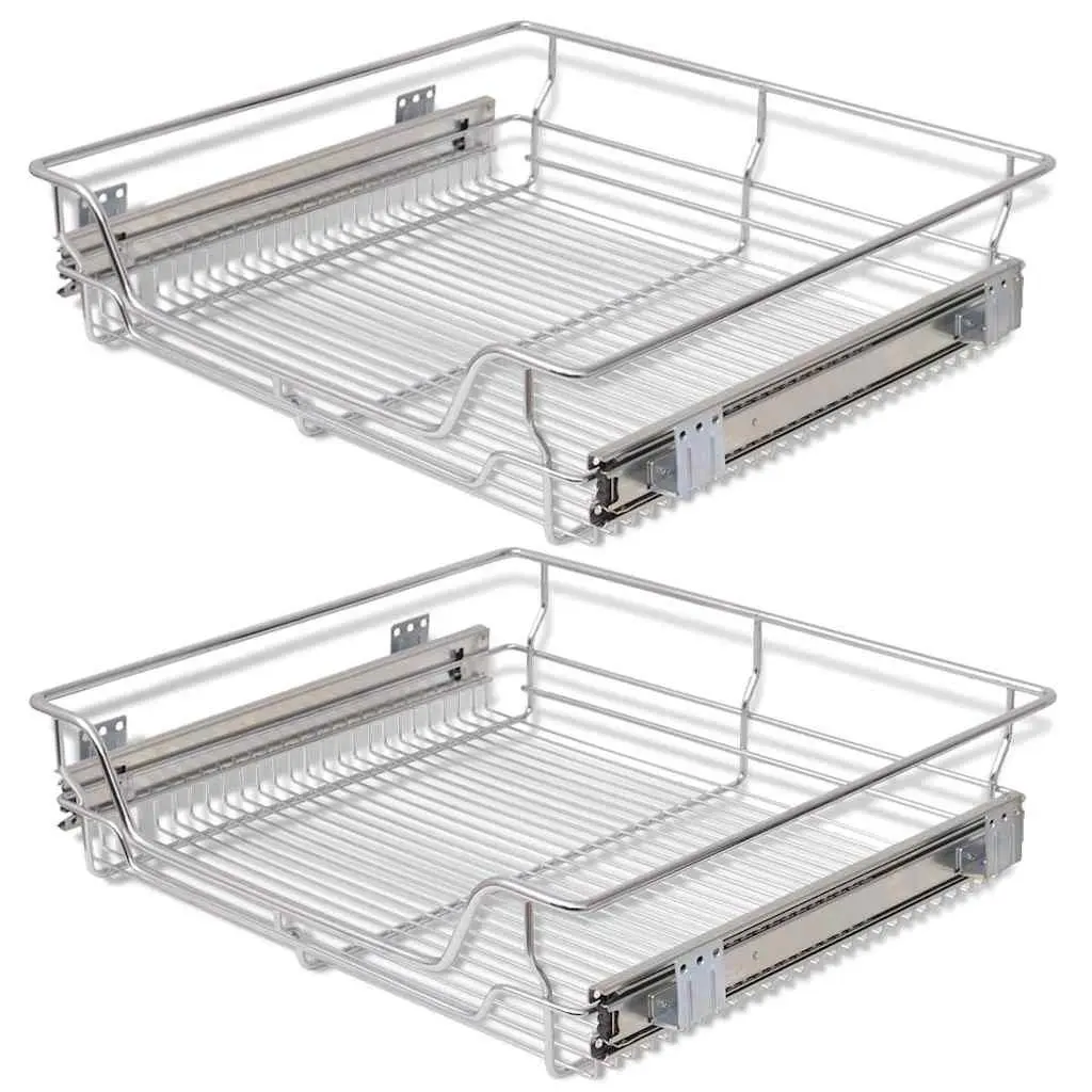 Pull-Out Wire Baskets Silver 600 mm Kitchen Cabinet Drawer Organiser 2 pcs