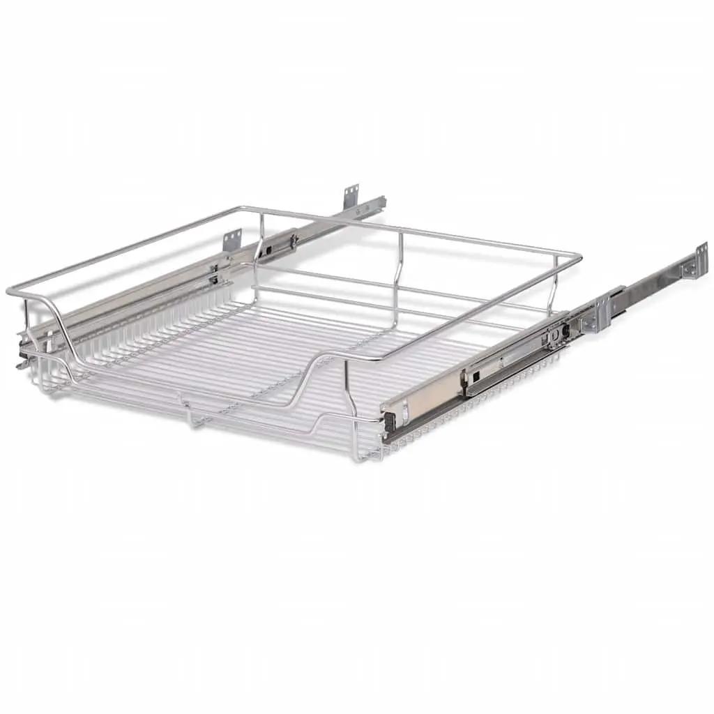 Pull-Out Wire Baskets Silver 600 mm Kitchen Cabinet Drawer Organiser 2 pcs