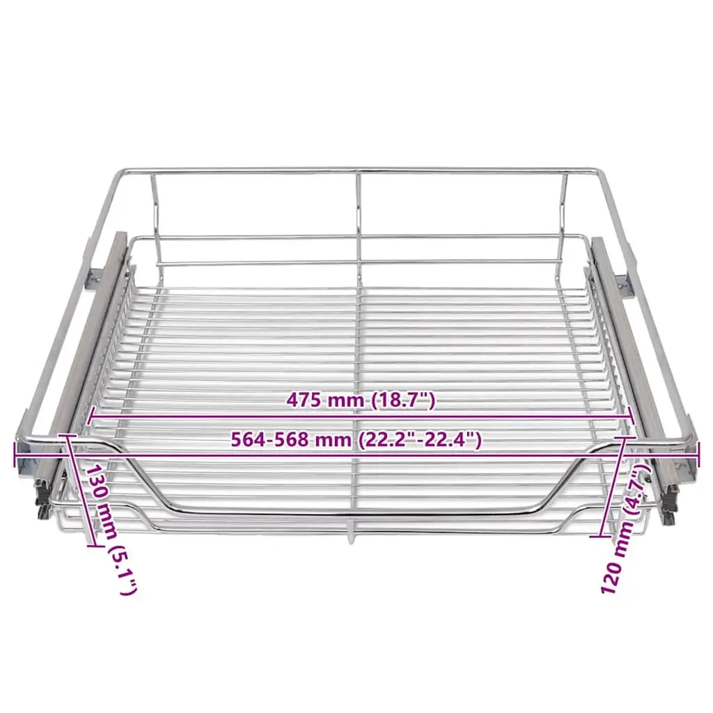 Pull-Out Wire Baskets Silver 600 mm Kitchen Cabinet Drawer Organiser 2 pcs