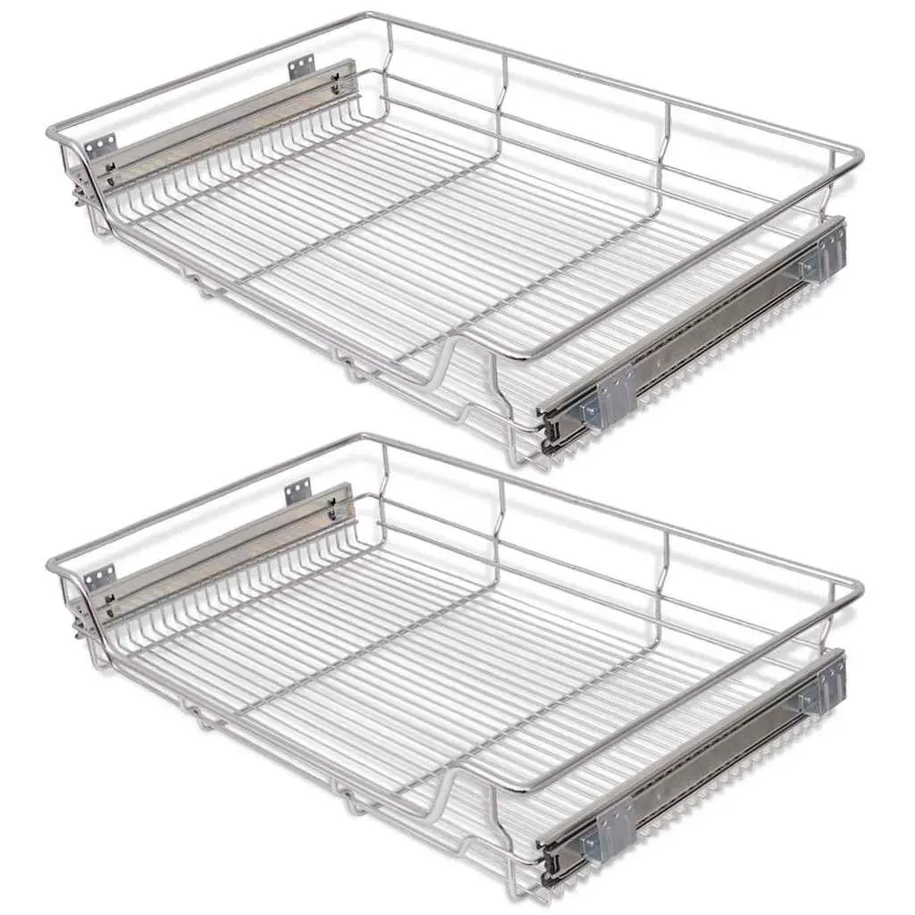 Pull-Out Wire Kitchen Baskets Silver 800 mm 2 Piece Sliding Storage Drawer