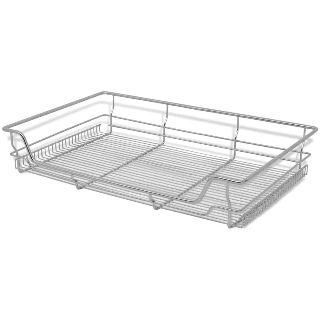 Pull-Out Wire Kitchen Baskets Silver 800 mm 2 Piece Sliding Storage Drawer