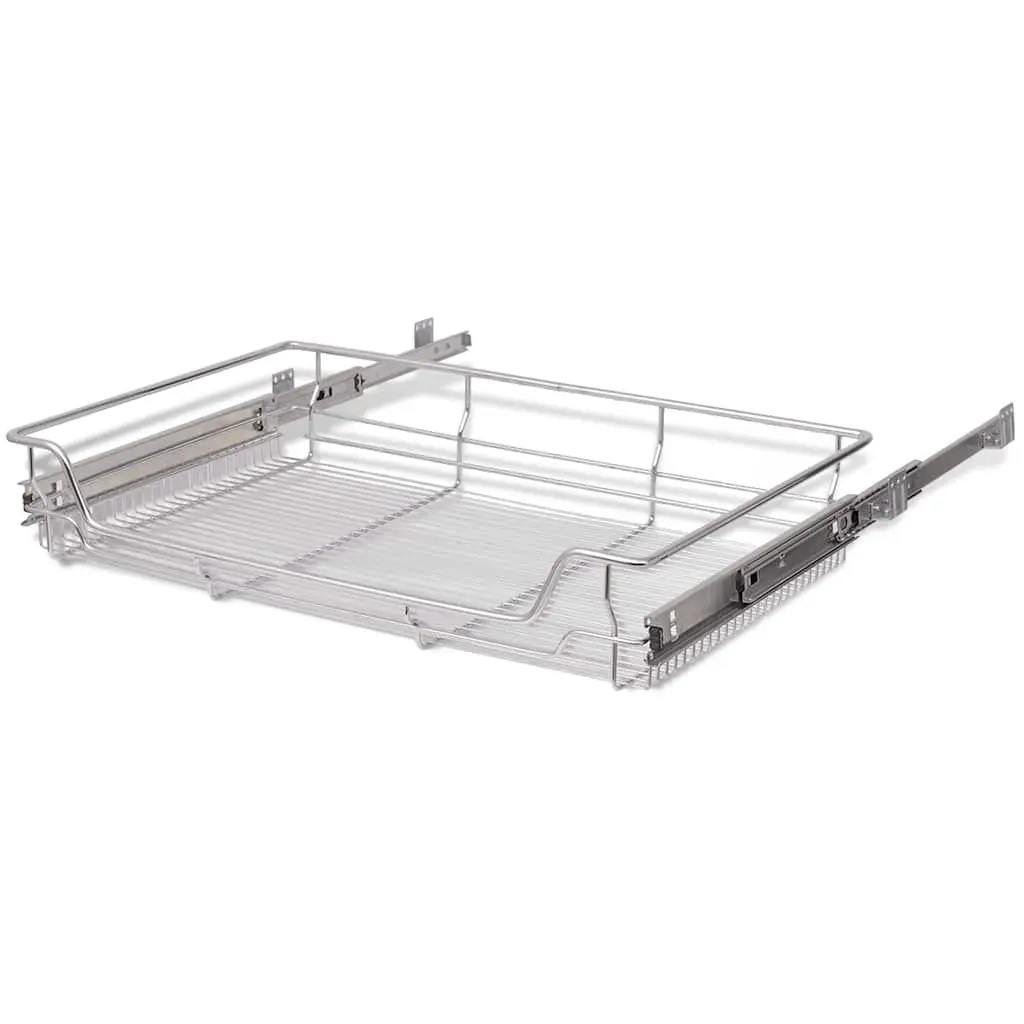 Pull-Out Wire Kitchen Baskets Silver 800 mm 2 Piece Sliding Storage Drawer
