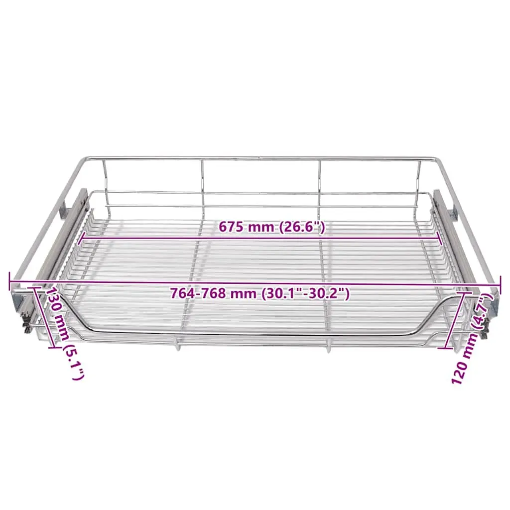 Pull-Out Wire Kitchen Baskets Silver 800 mm 2 Piece Sliding Storage Drawer