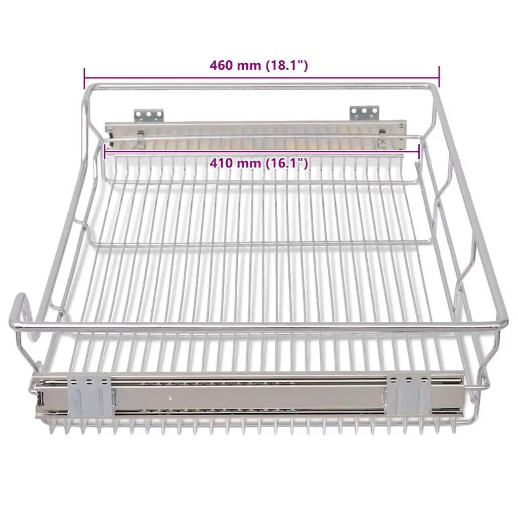 Pull-Out Wire Kitchen Baskets Silver 800 mm 2 Piece Sliding Storage Drawer