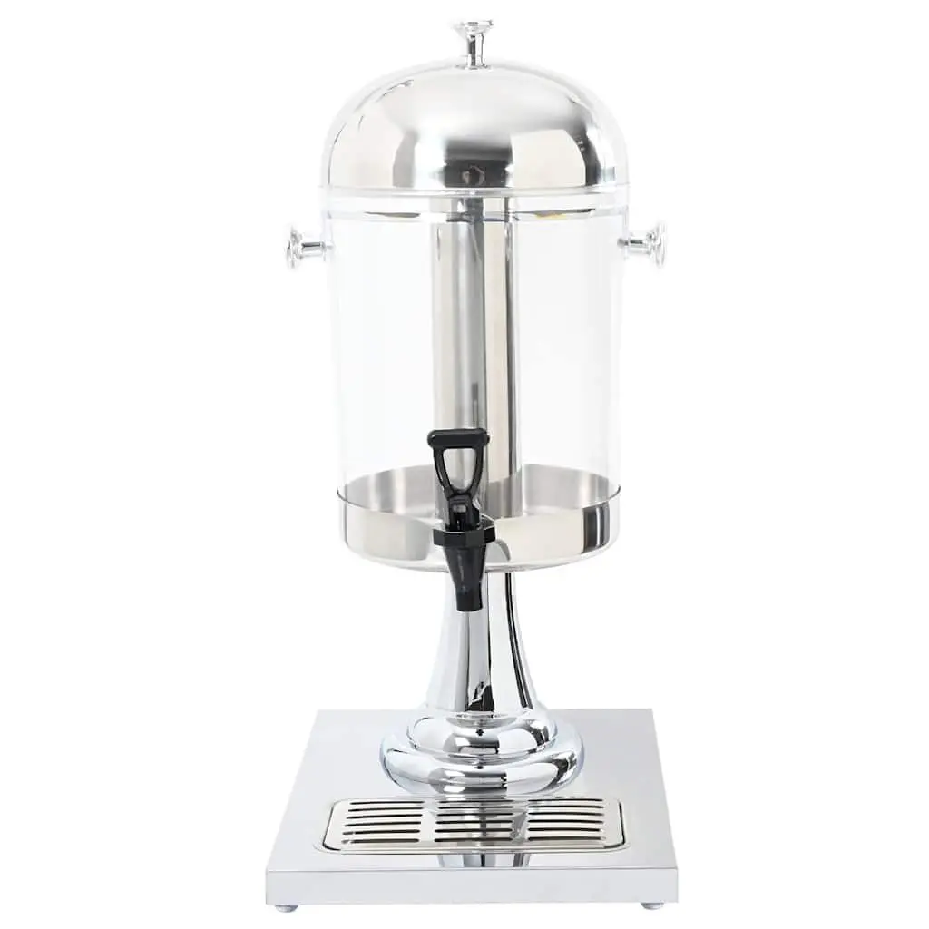 Juice Dispenser 8L Silver Beverage Server with Tap and Central Cooling Cylinder