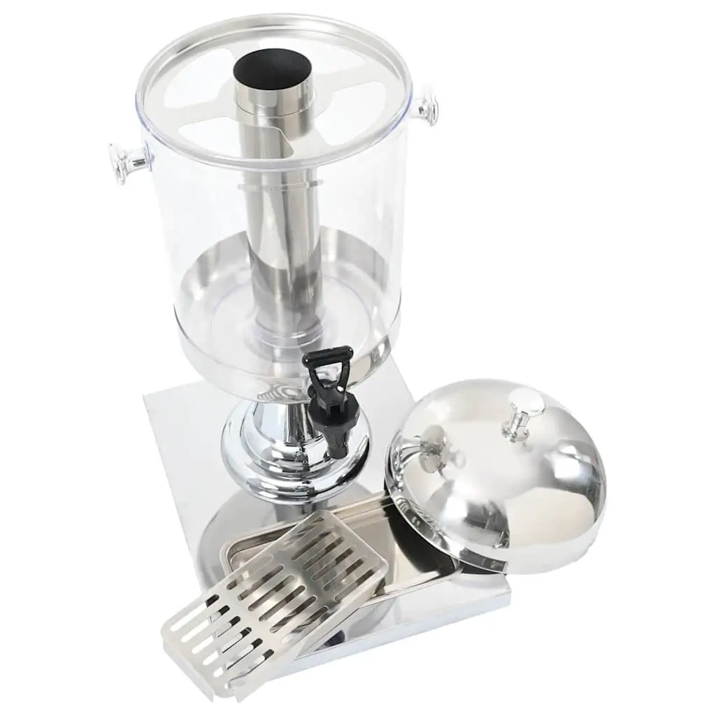 Juice Dispenser 8L Silver Beverage Server with Tap and Central Cooling Cylinder