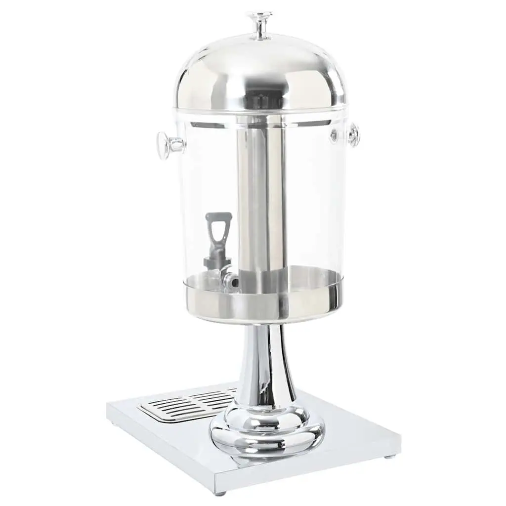 Juice Dispenser 8L Silver Beverage Server with Tap and Central Cooling Cylinder