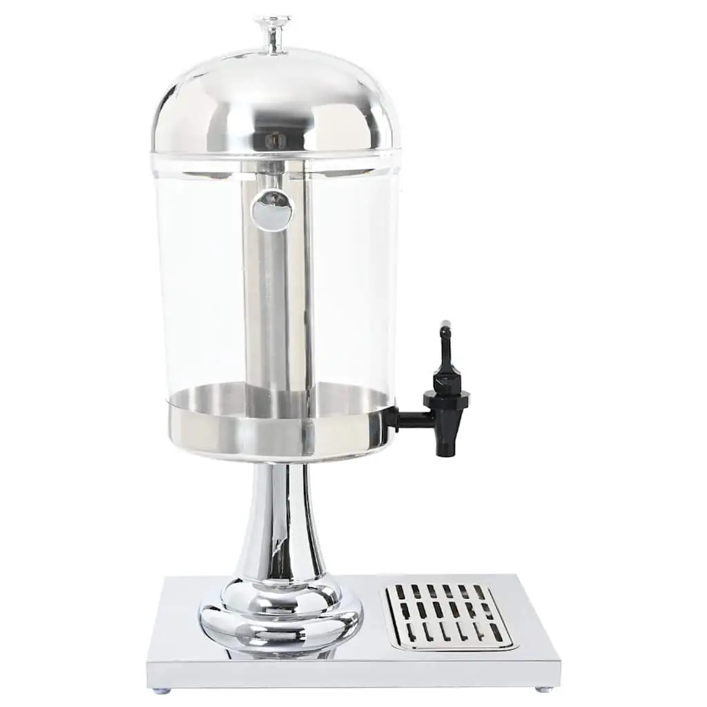 Juice Dispenser 8L Silver Beverage Server with Tap and Central Cooling Cylinder