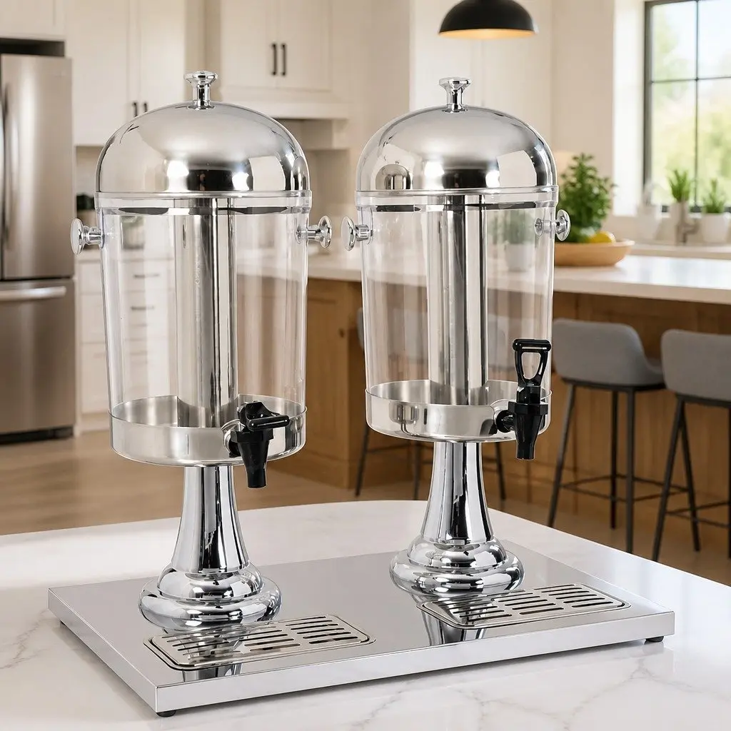 Double Beverage Dispenser Dual Containers 2 x 8L Stainless Steel Taps