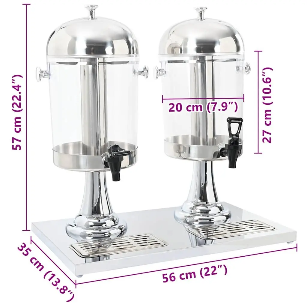 Double Beverage Dispenser Dual Containers 2 x 8L Stainless Steel Taps