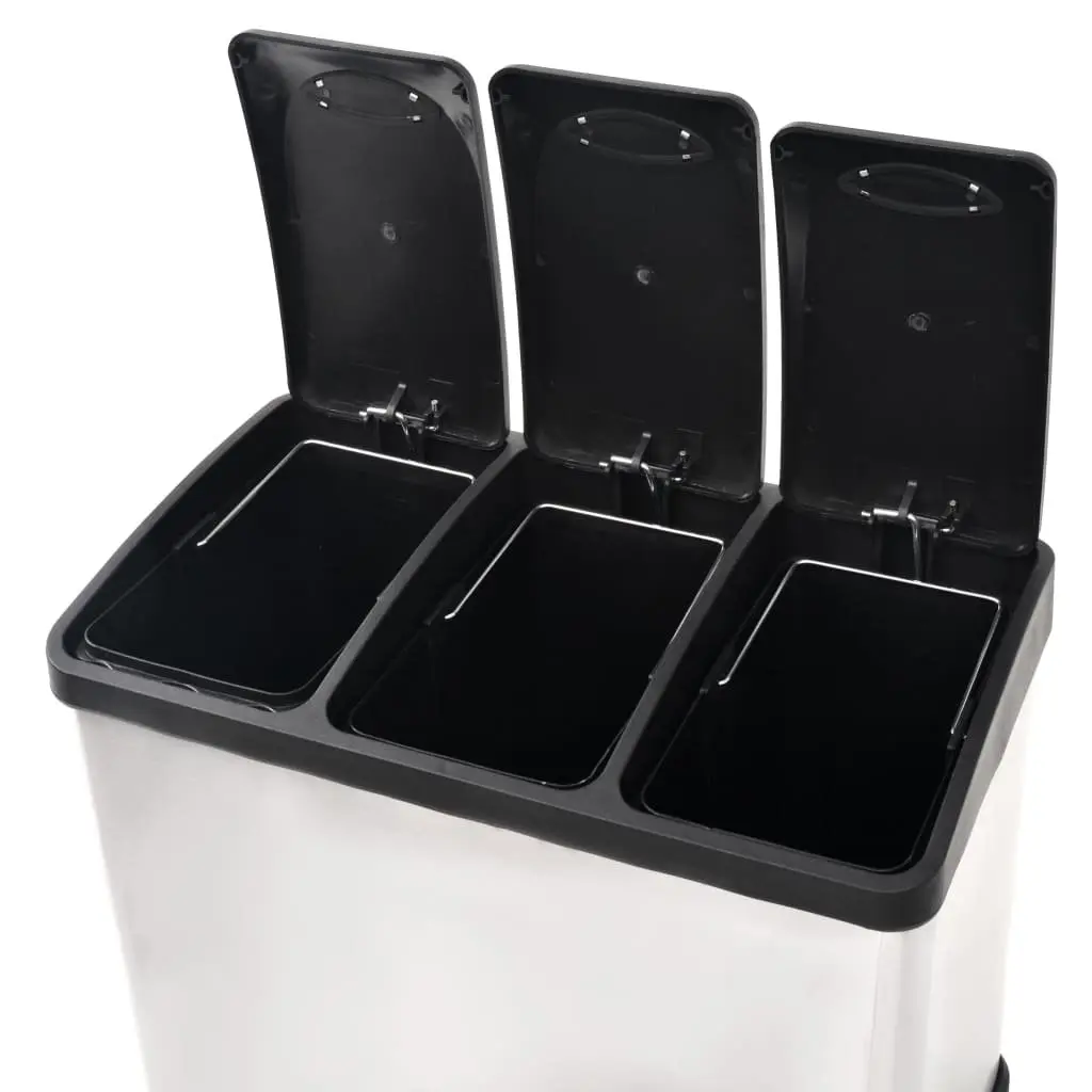 Recycling Pedal Bin Stainless Steel 24L Waste Sorting 3 Bins