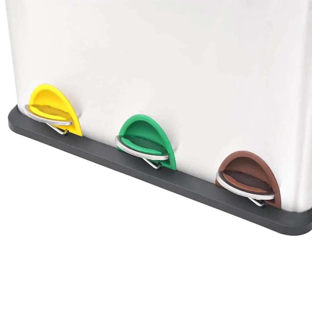 Recycling Pedal Bin Stainless Steel 24L Waste Sorting 3 Bins