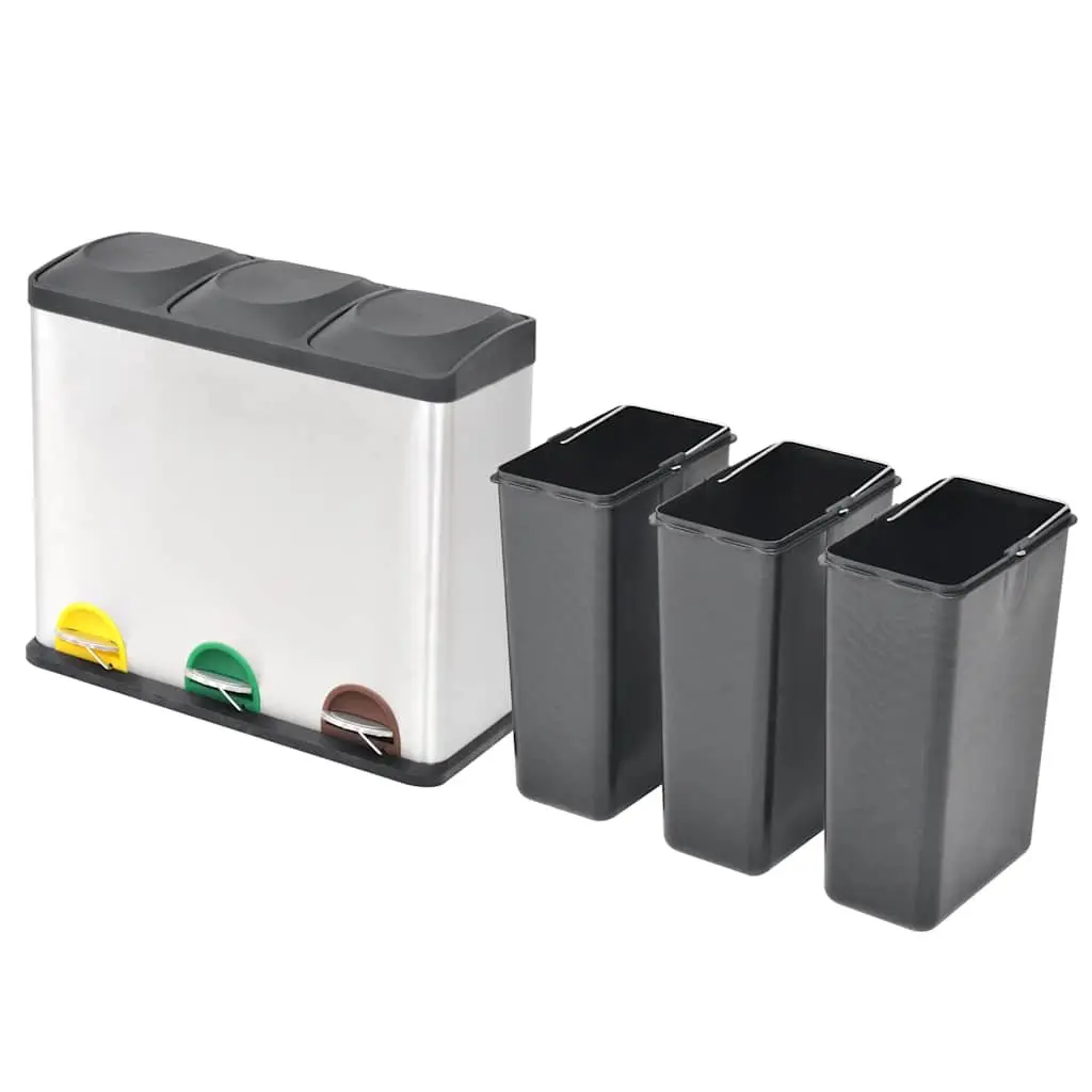 Recycling Pedal Bin 54L Stainless Steel 3 Compartments