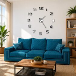 3D Wall Clock Modern XXL Design Silver 100cm Large Room Decor Statement Piece