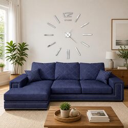 3D Wall Clock Modern Design XXL Silver Oversized DIY Room Decor Statement Piece