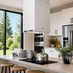 Island Range Hood LCD Display Touch Sensor 756 m³/h LED Stainless Steel Kitchen