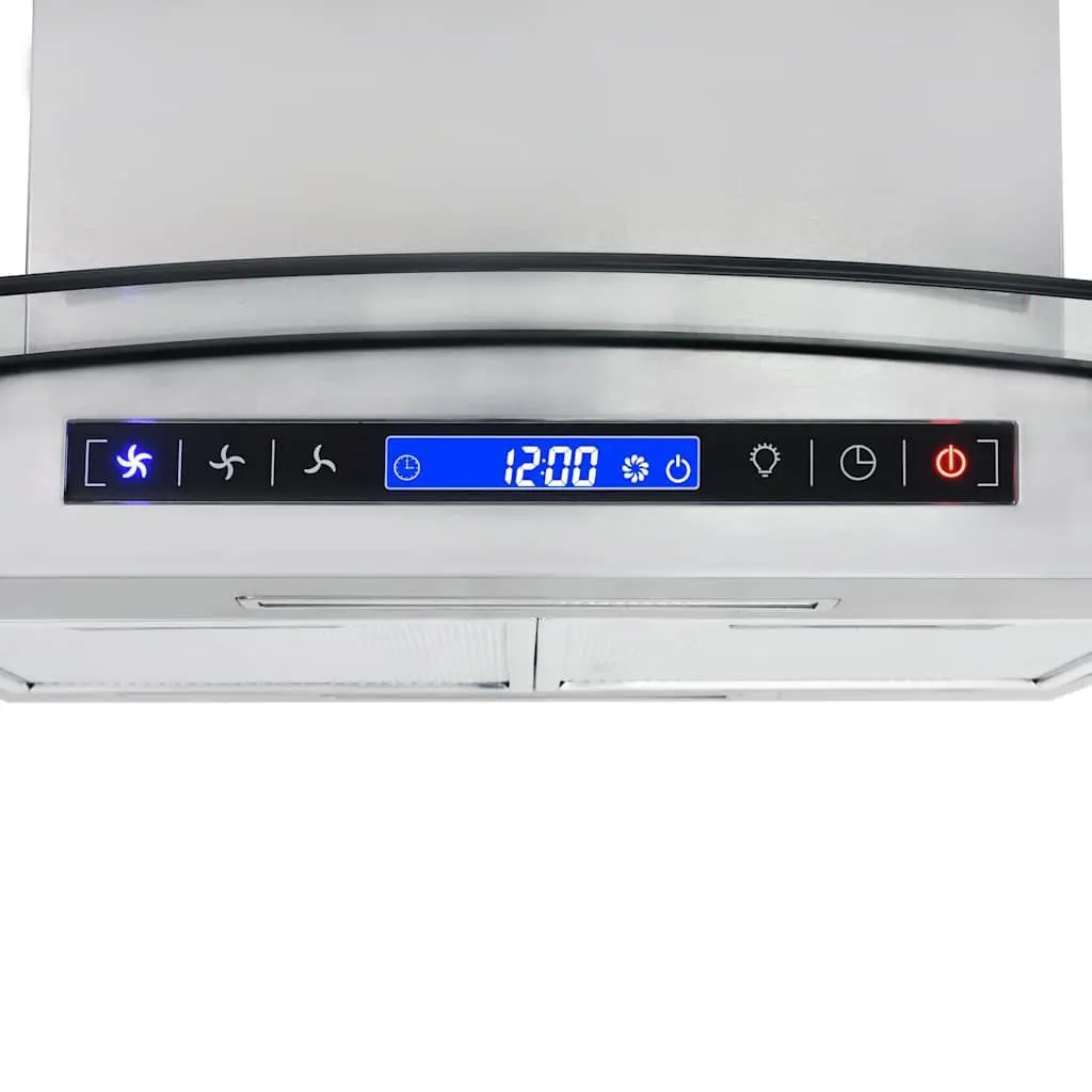 Island Range Hood LCD Touch Sensor 90cm Silver Stainless Steel 756m³/h