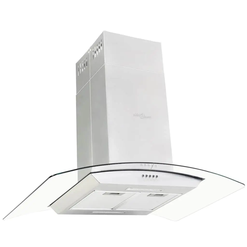 Island Range Hood 90cm Stainless Steel Curved Glass Canopy LED Lights 756 m³/h