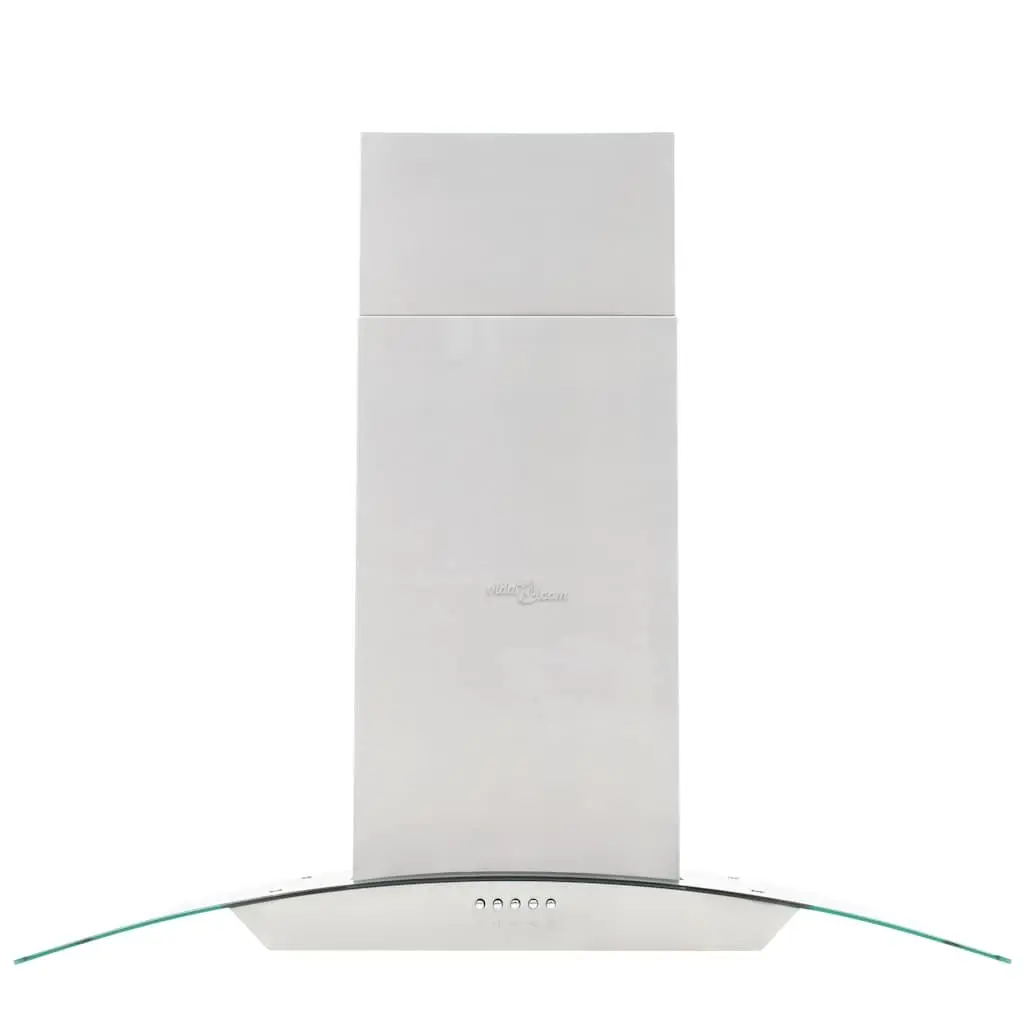 Island Range Hood 90cm Stainless Steel Curved Glass Canopy LED Lights 756 m³/h