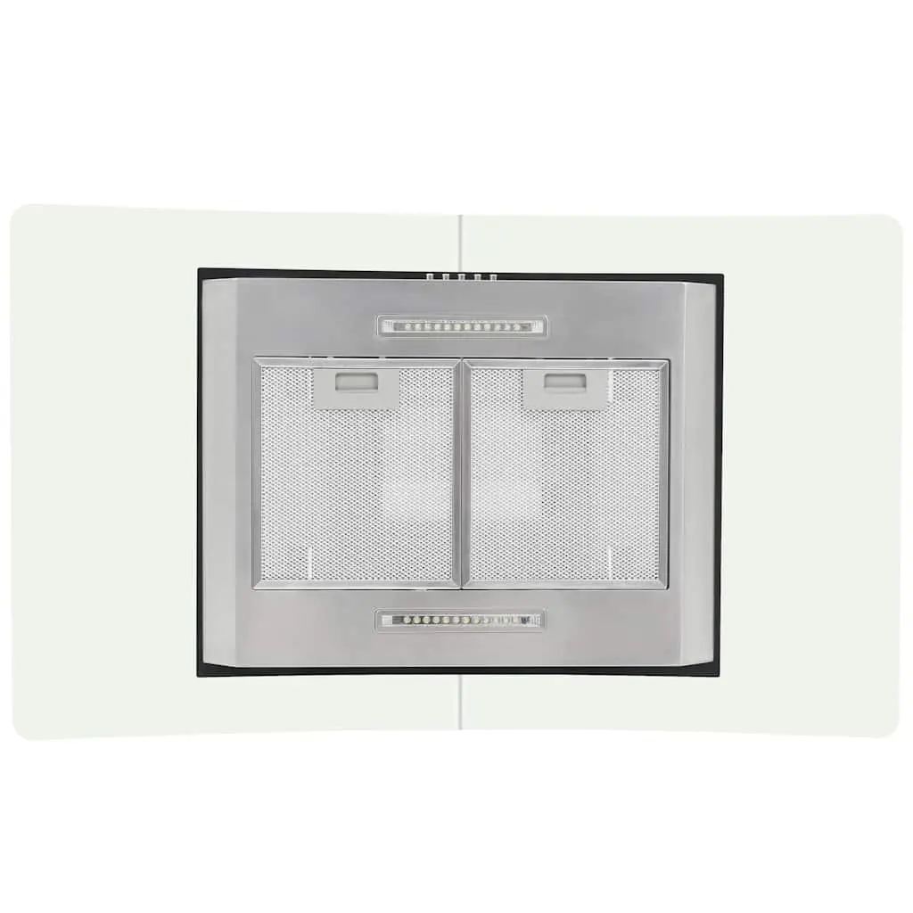 Island Range Hood 90cm Stainless Steel Curved Glass Canopy LED Lights 756 m³/h