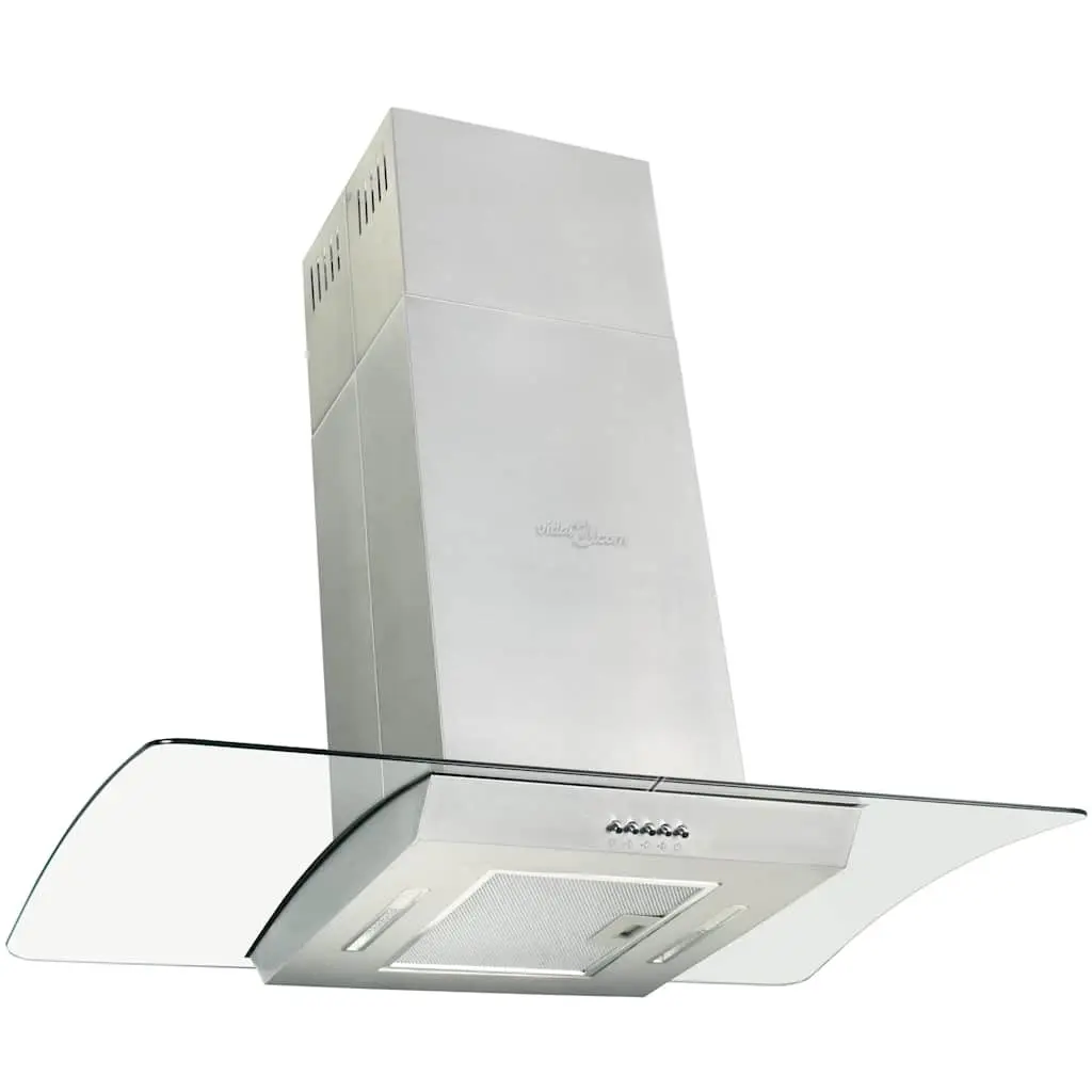 Island Range Hood Stainless Steel 90cm Curved Glass Canopy LED Lighting