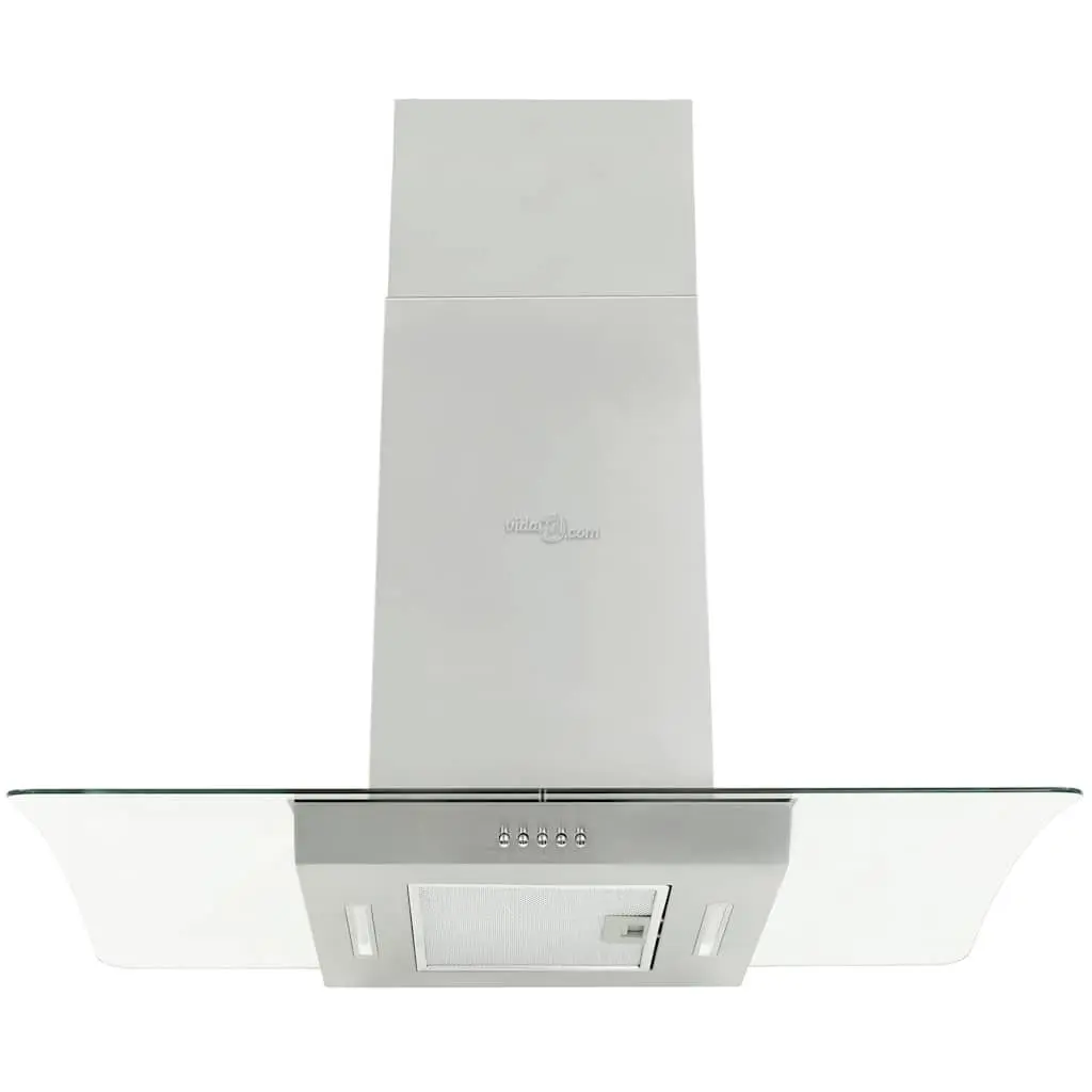 Island Range Hood Stainless Steel 90cm Curved Glass Canopy LED Lighting