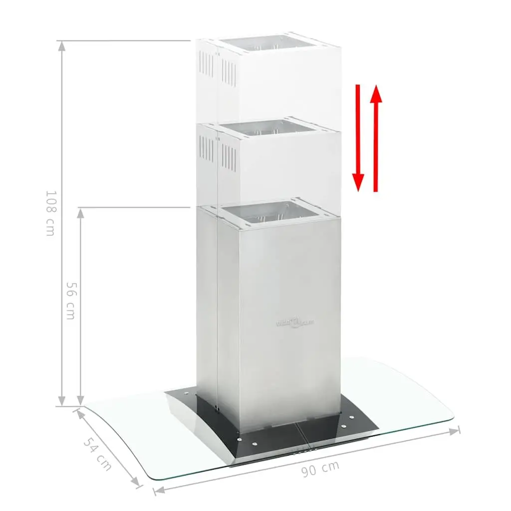 Island Range Hood Stainless Steel 90cm Curved Glass Canopy LED Lighting