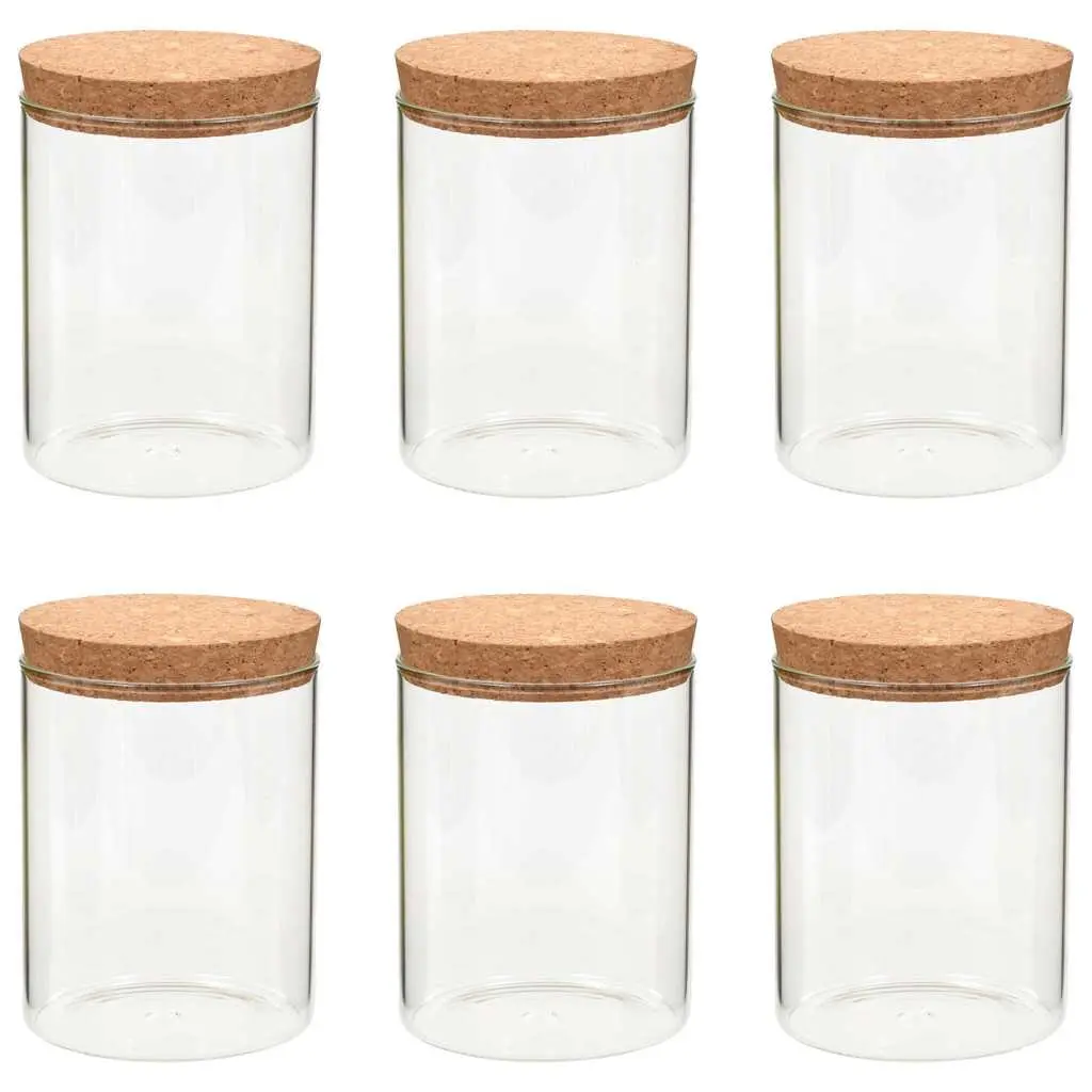 Glass Storage Jars with Cork Lids 650ml Set of 6 Kitchen Pantry Containers