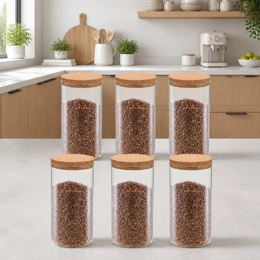 Glass Storage Jars with Cork Lids Transparent 1100ml Set of 6