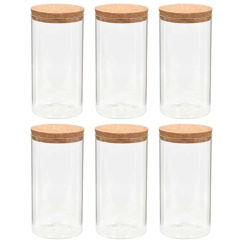 Glass Storage Jars with Cork Lids Transparent 1100ml Set of 6