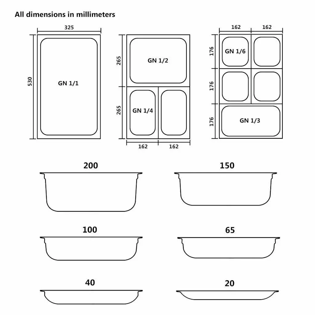 Gastronorm Containers Stackable GN 1/3 65 mm 8 Piece Steam Table Pans