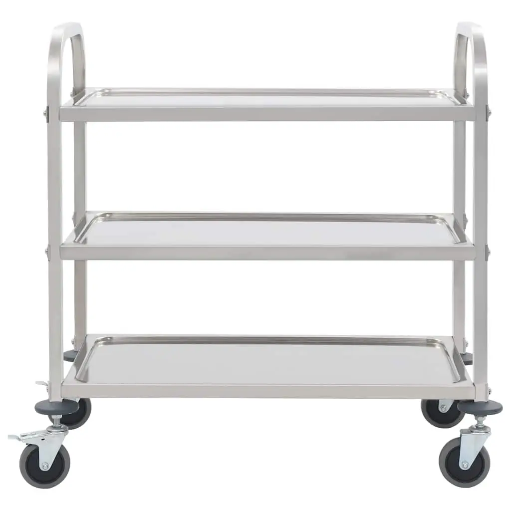3-Tier Kitchen Trolley Stainless Steel Service Cart Rolling Castors