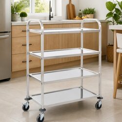 4-Tier Kitchen Trolley Serving Cart Stainless Steel Rolling Storage Shelves