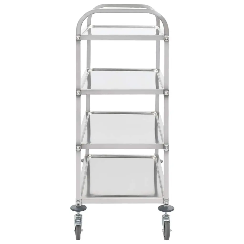 4-Tier Kitchen Trolley Serving Cart Stainless Steel Rolling Storage Shelves