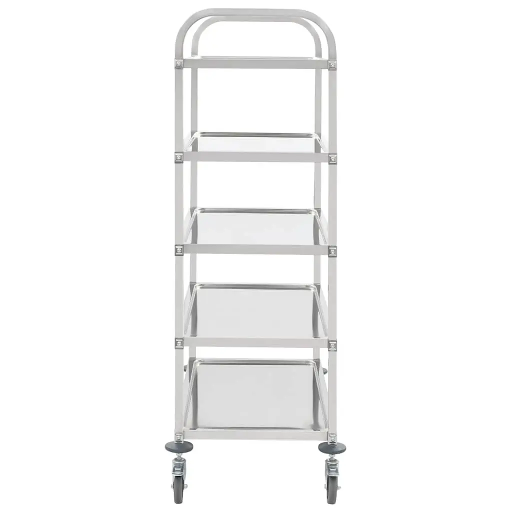 5-Tier Kitchen Trolley Stainless Steel Frame Rolling Serving Cart