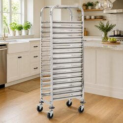 Kitchen Trolley 16 Tray Capacity Stainless Steel Frame Catering Serving Cart